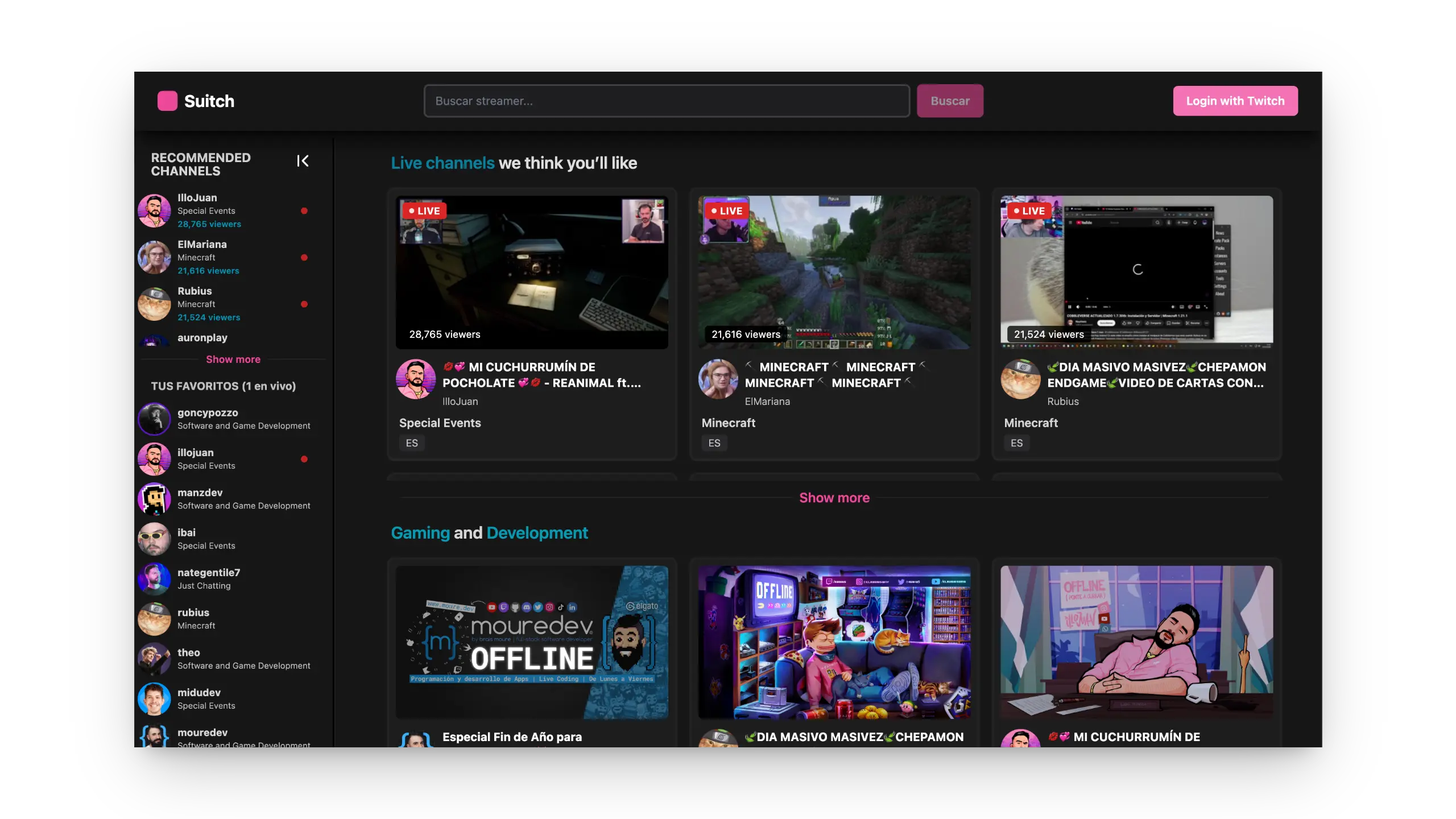 Captura de pantalla de Suitch - Plataforma de streaming